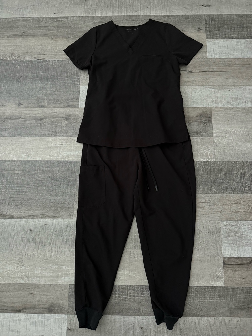 Mandala Black Scrub Top and Pants Set